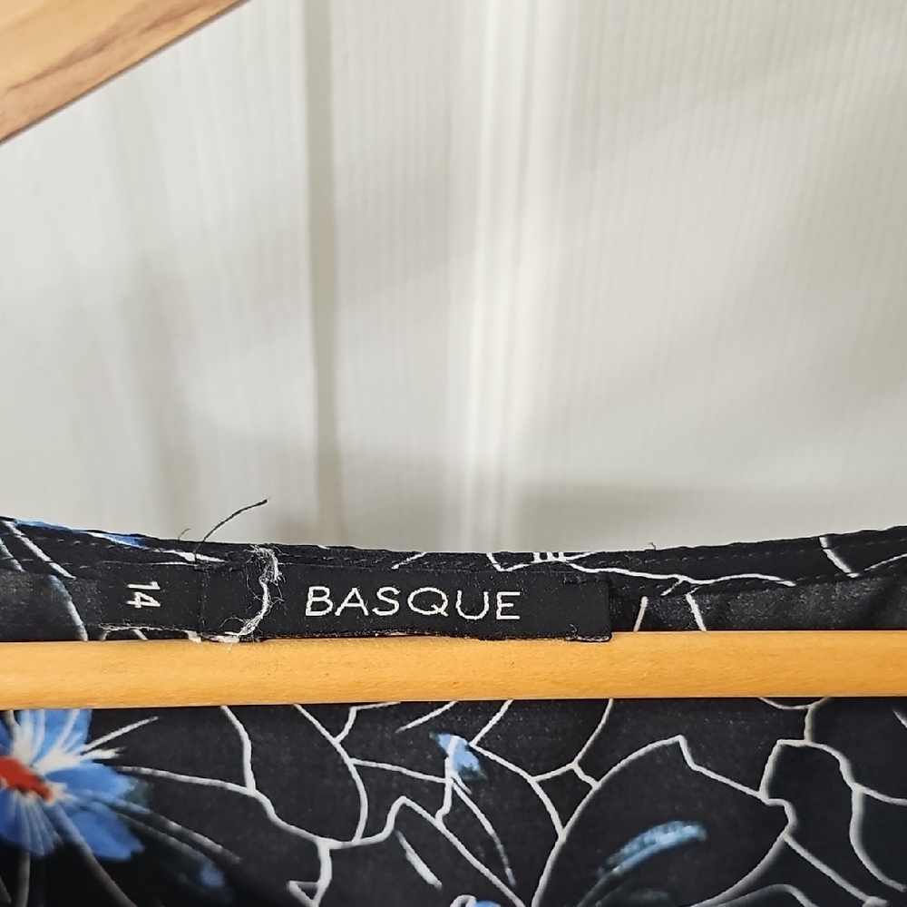 Basque Black and Blue Floral Blouse Size 14 - Picture 2 of 5